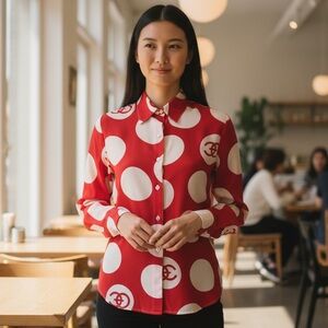 Vintage 80s Long Sleeves Blouse M Button Front Closure Polyester/ Rayon Blend